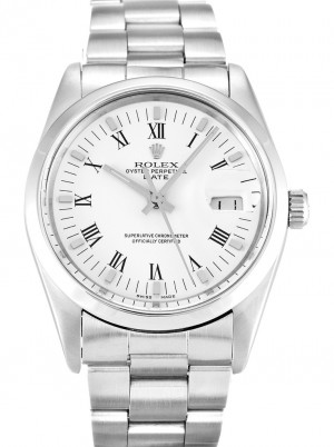 rolex oyster perpetual date 34mm weißes zifferblatt 15000