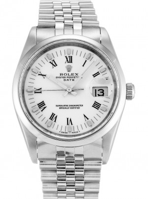 rolex oyster perpetual date 34mm weißes zifferblatt 15200
