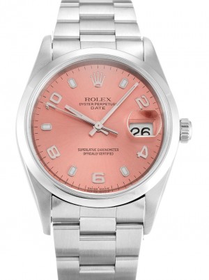 rolex oyster perpetual date 34mm lachsfarbenes zifferblatt 15200