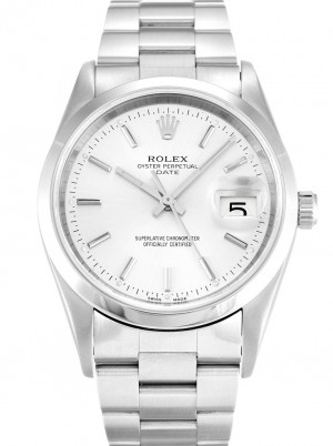 rolex oyster perpetual date 34mm silbernes zifferblatt 15200