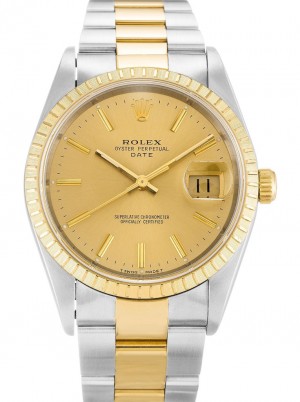 rolex oyster perpetual date 34mm champagner zifferblatt 15223